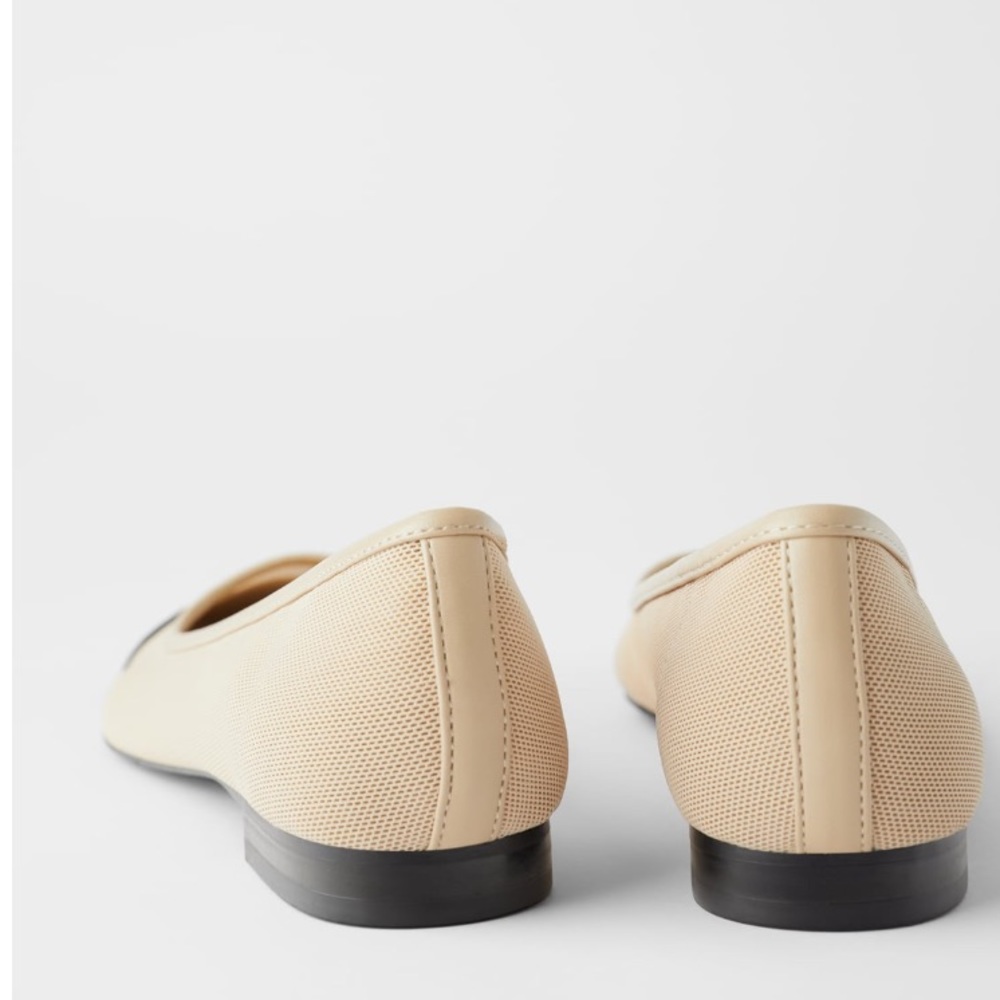 NWT Zara Cream Black Capped Toe Mesh Leather Mules - Picture 5 of 9